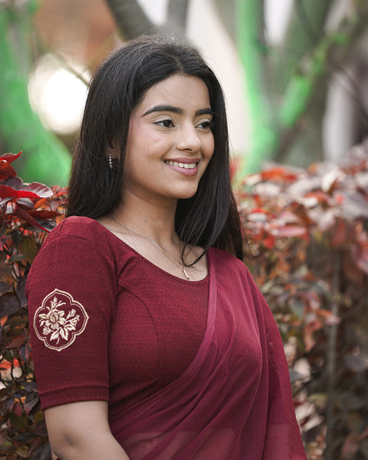 Vismita Maroon Rose Embroidered Blouse