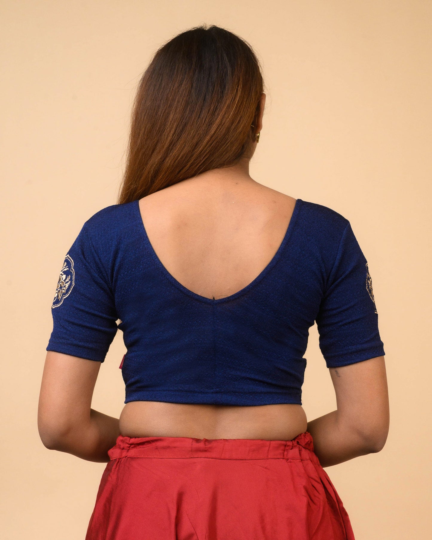 Vismita Navy Rose Embroidered Blouse