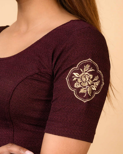 Vismita Wine Rose Embroidered Blouse