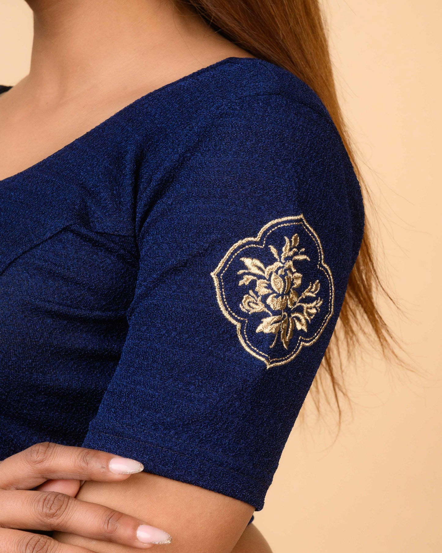 Vismita Navy Rose Embroidered Blouse