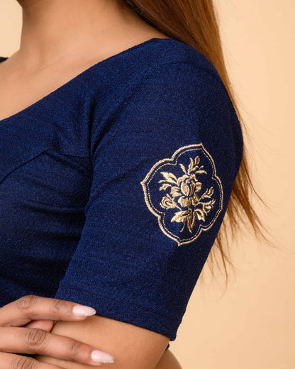 Vismita Navy Rose Embroidered Blouse