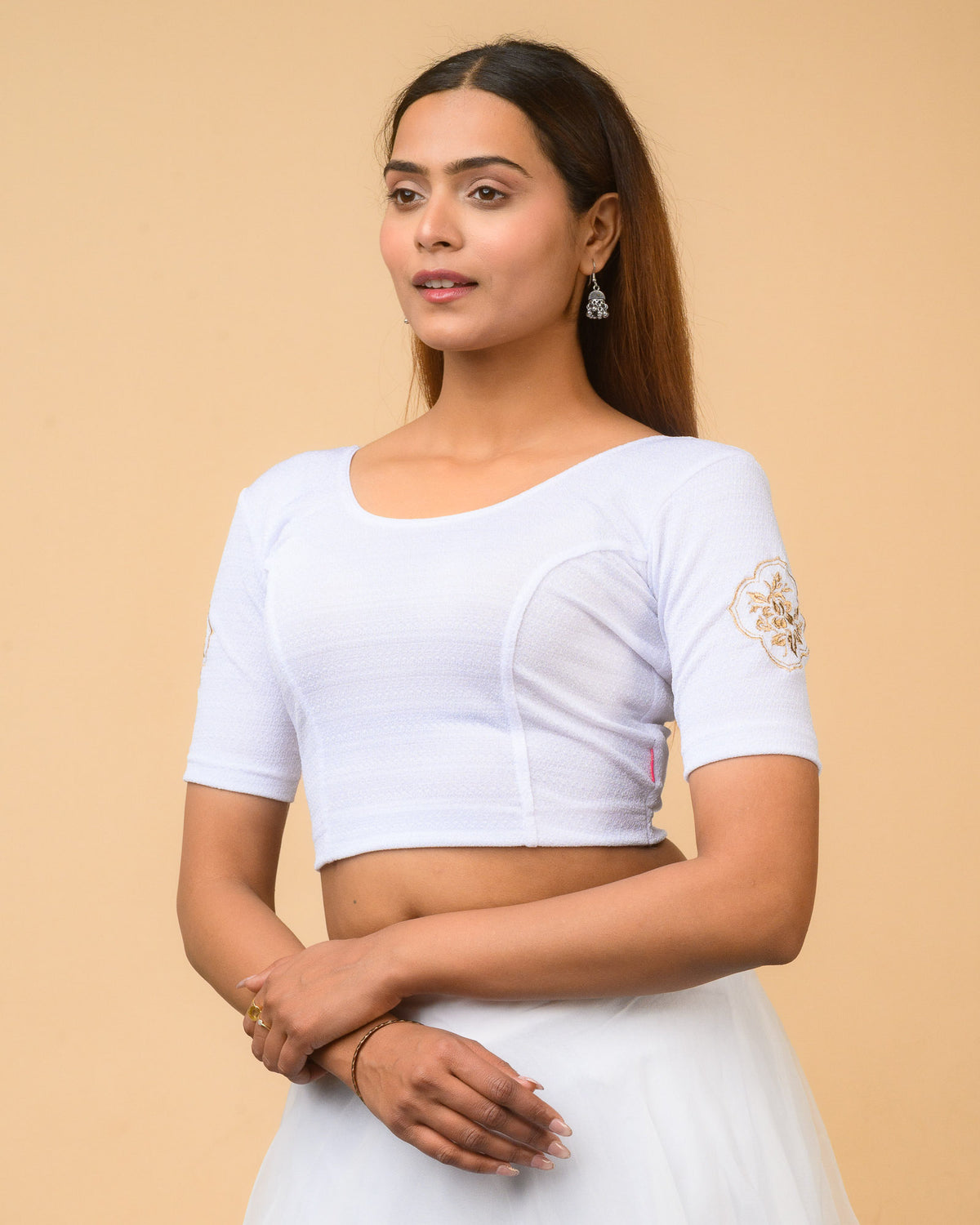 Vismita White Rose Embroidered Blouse