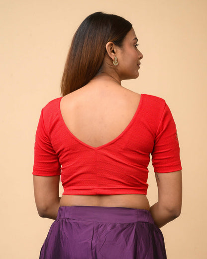 Vismita Red Rose Embroidered Blouse