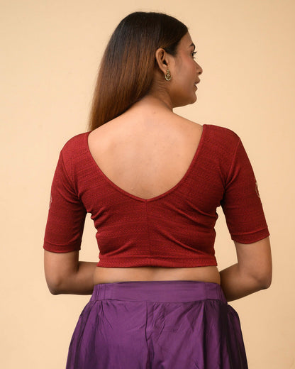 Vismita Maroon Rose Embroidered Blouse