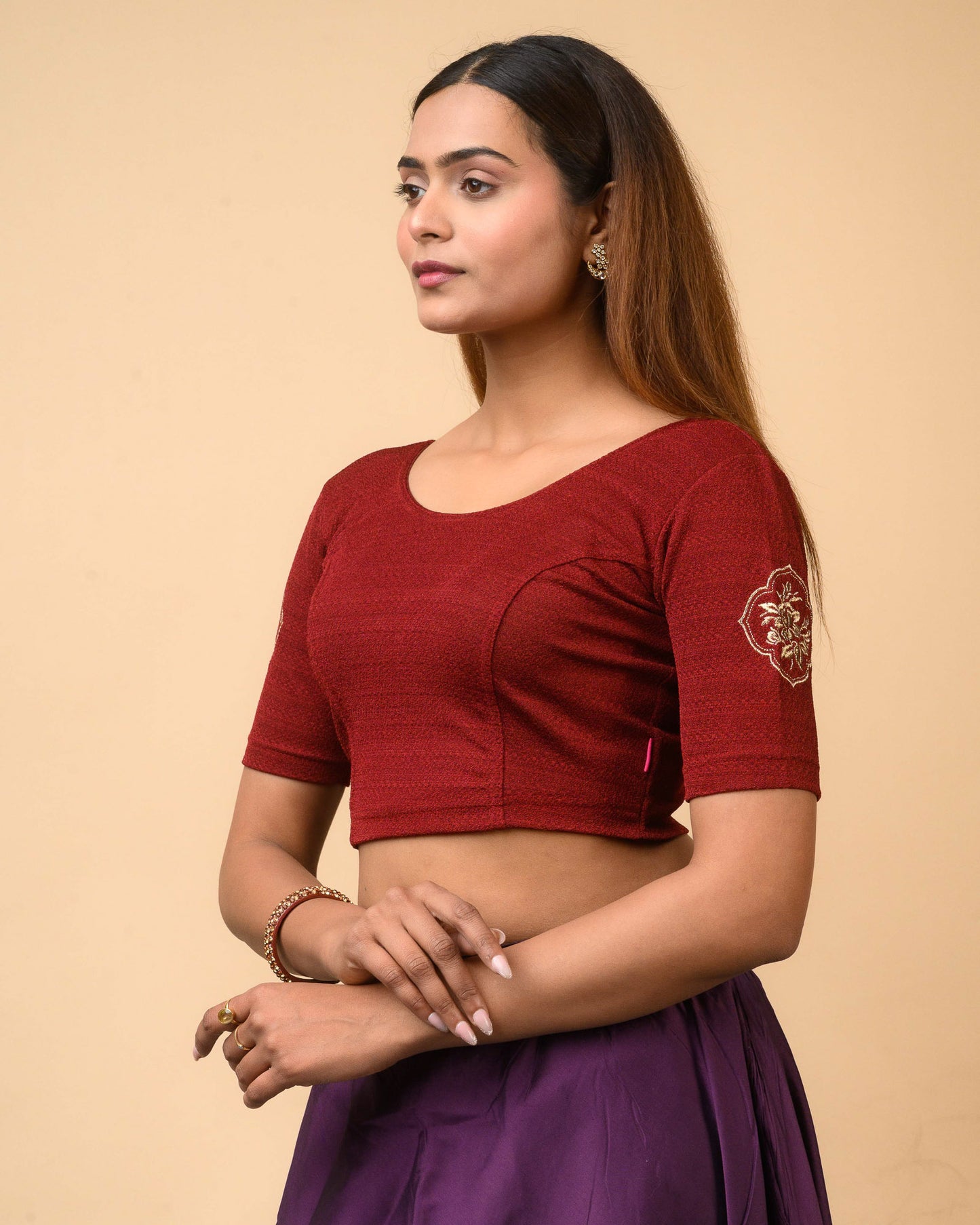 Vismita Maroon Rose Embroidered Blouse
