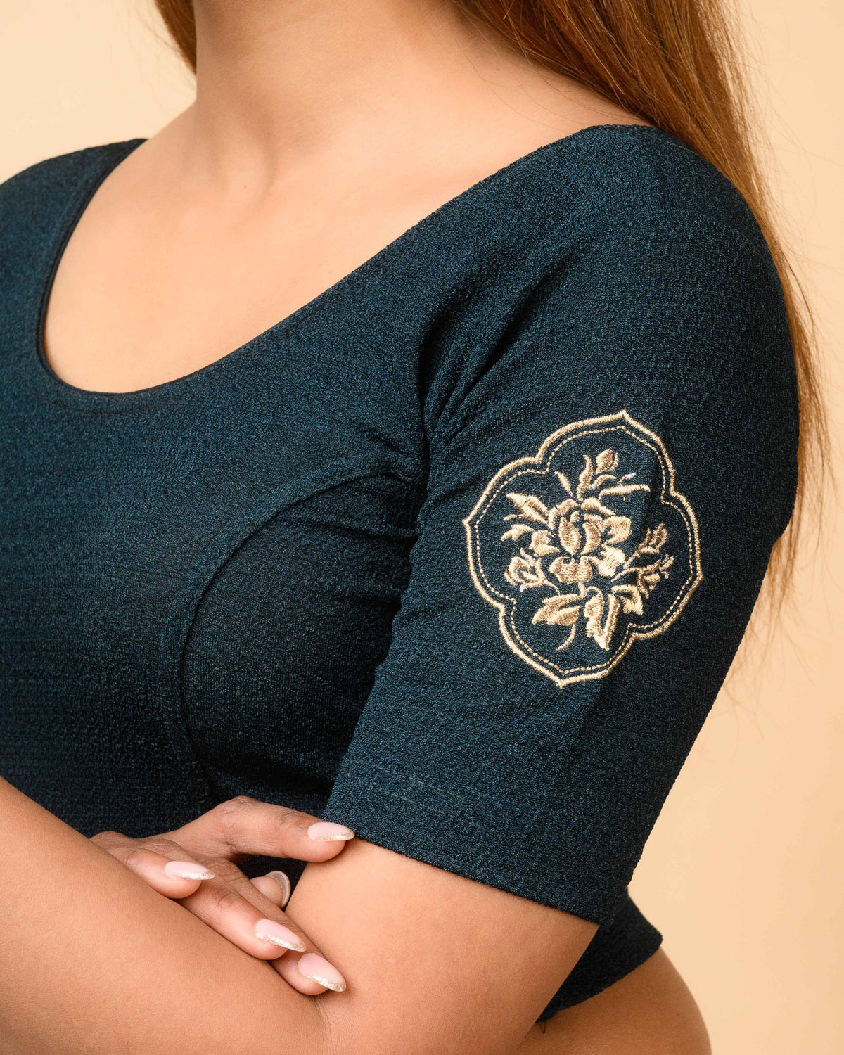 Vismita Bottle Green Rose Embroidered Blouse