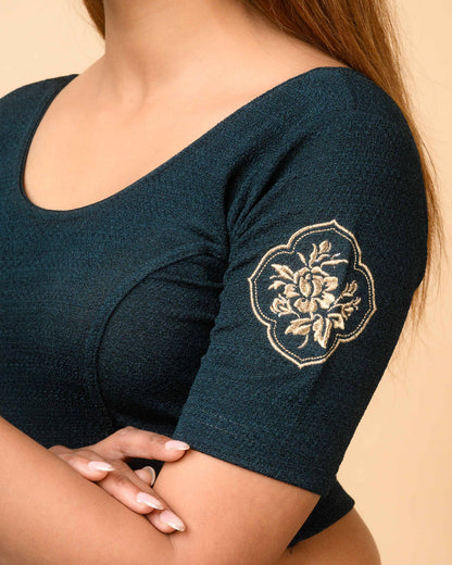 Vismita Bottle Green Rose Embroidered Blouse