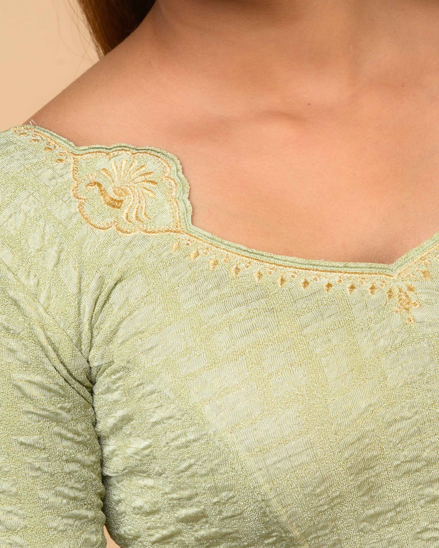 Morpankh Olive Zari Embroidered Designer Neck Saree Blouse Advi