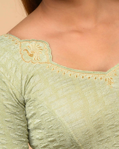 Morpankh Olive Zari Embroidered Designer Neck Saree Blouse Advi