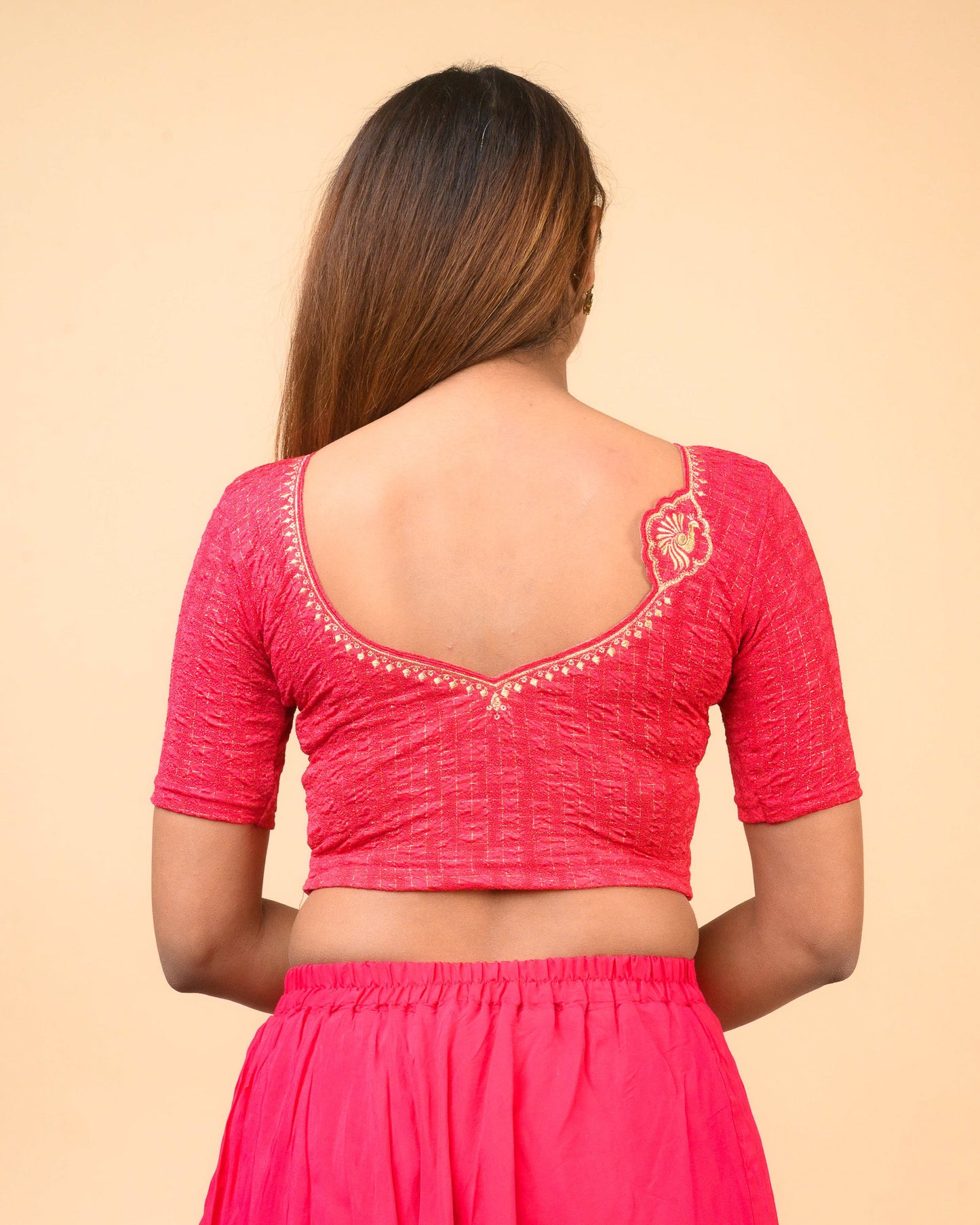 Morpankh Rani Zari Embroidered Designer Neck Saree Blouse Advi