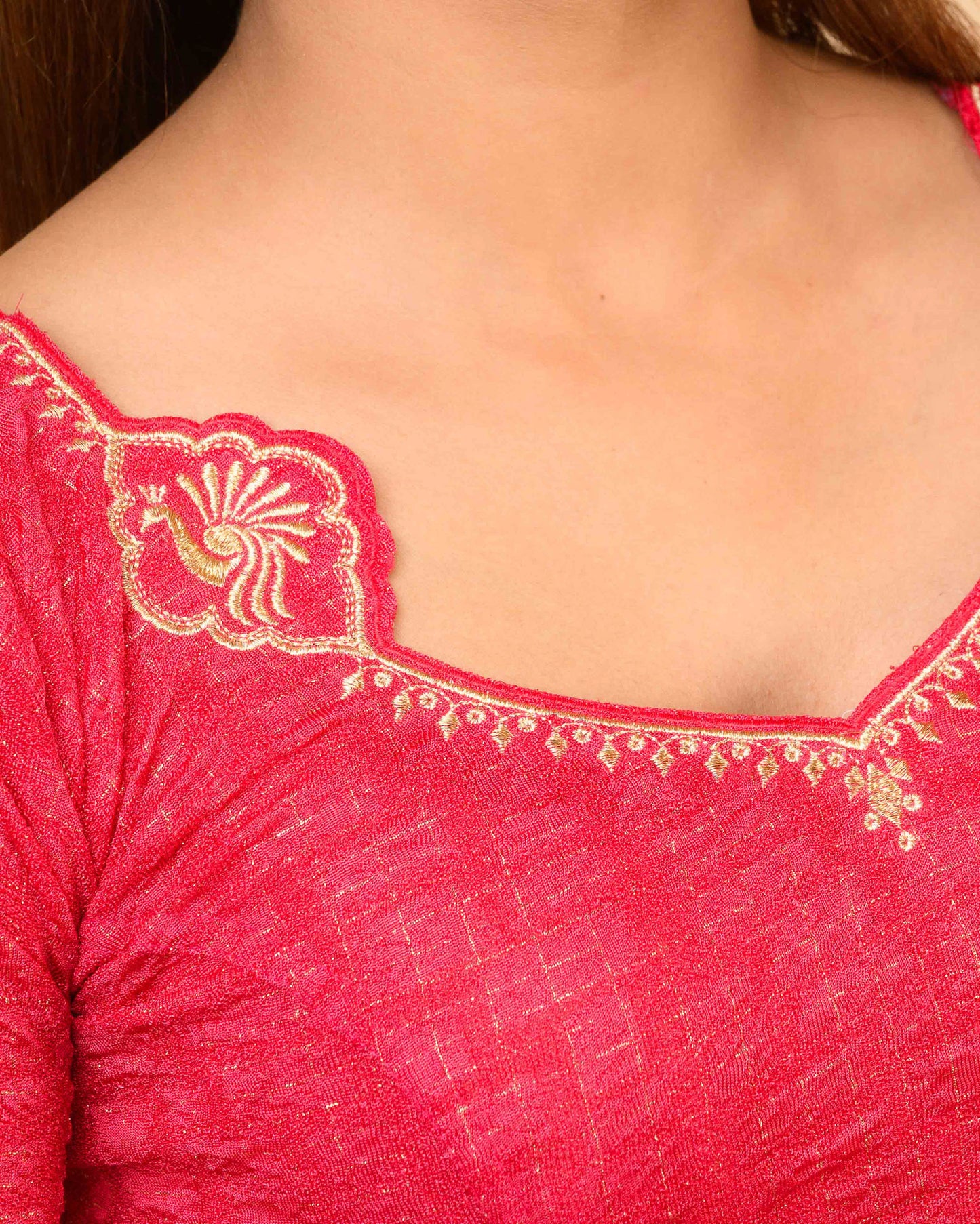 Morpankh Rani Zari Embroidered Designer Neck Saree Blouse Advi
