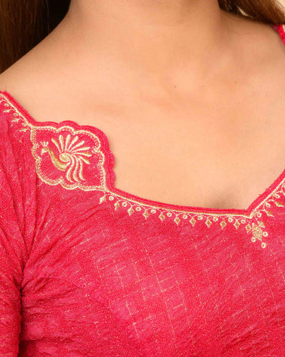 Morpankh Rani Zari Embroidered Designer Neck Saree Blouse Advi