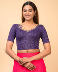 Morpankh Purple Zari Embroidered Designer Neck Saree Blouse Advi