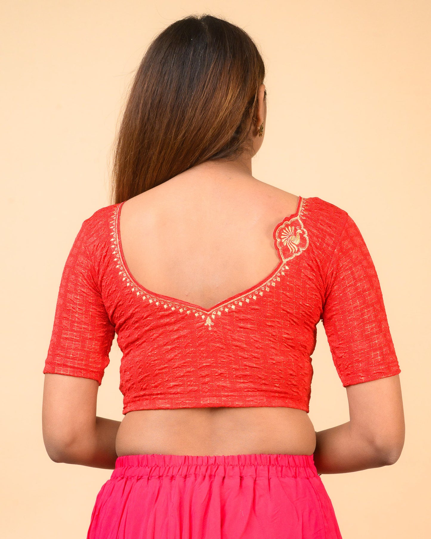 Morpankh Dark Red Zari Embroidered Designer Neck Saree Blouse Advi