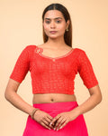Morpankh Dark Red Zari Embroidered Designer Neck Saree Blouse Advi