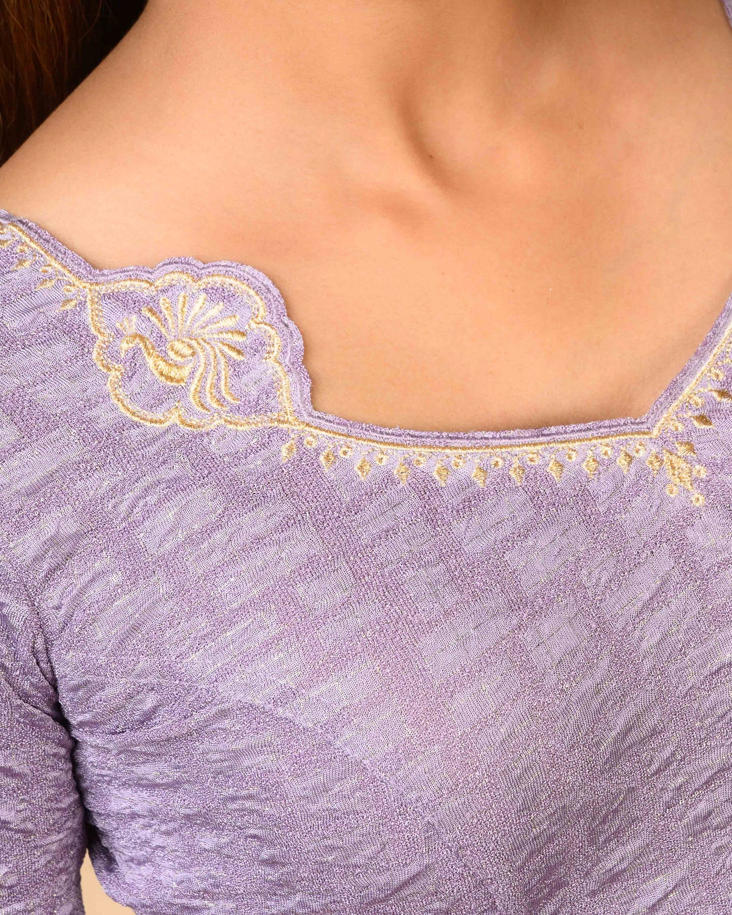 Morpankh Lavender Zari Embroidered Designer Neck Saree Blouse Advi