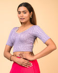 Morpankh Lavender Zari Embroidered Designer Neck Saree Blouse Advi