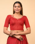 Morpankh Maroon Zari Embroidered Designer Neck Saree Blouse Advi
