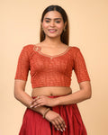 Morpankh Rust Zari Embroidered Designer Neck Saree Blouse Advi