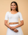 Morpankh White Zari Embroidered Designer Neck Saree Blouse Advi