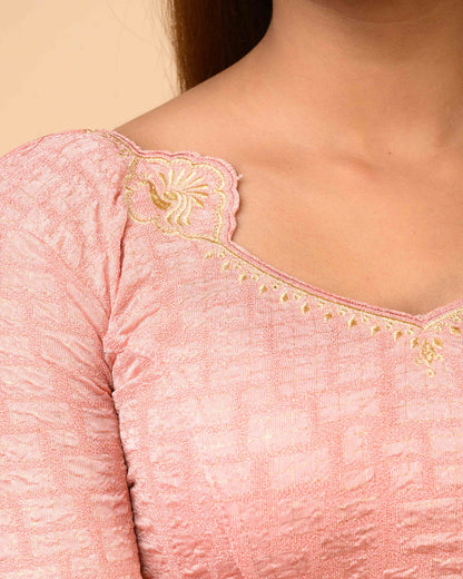 Morpankh Rose Zari Embroidered Designer Neck Saree Blouse Advi