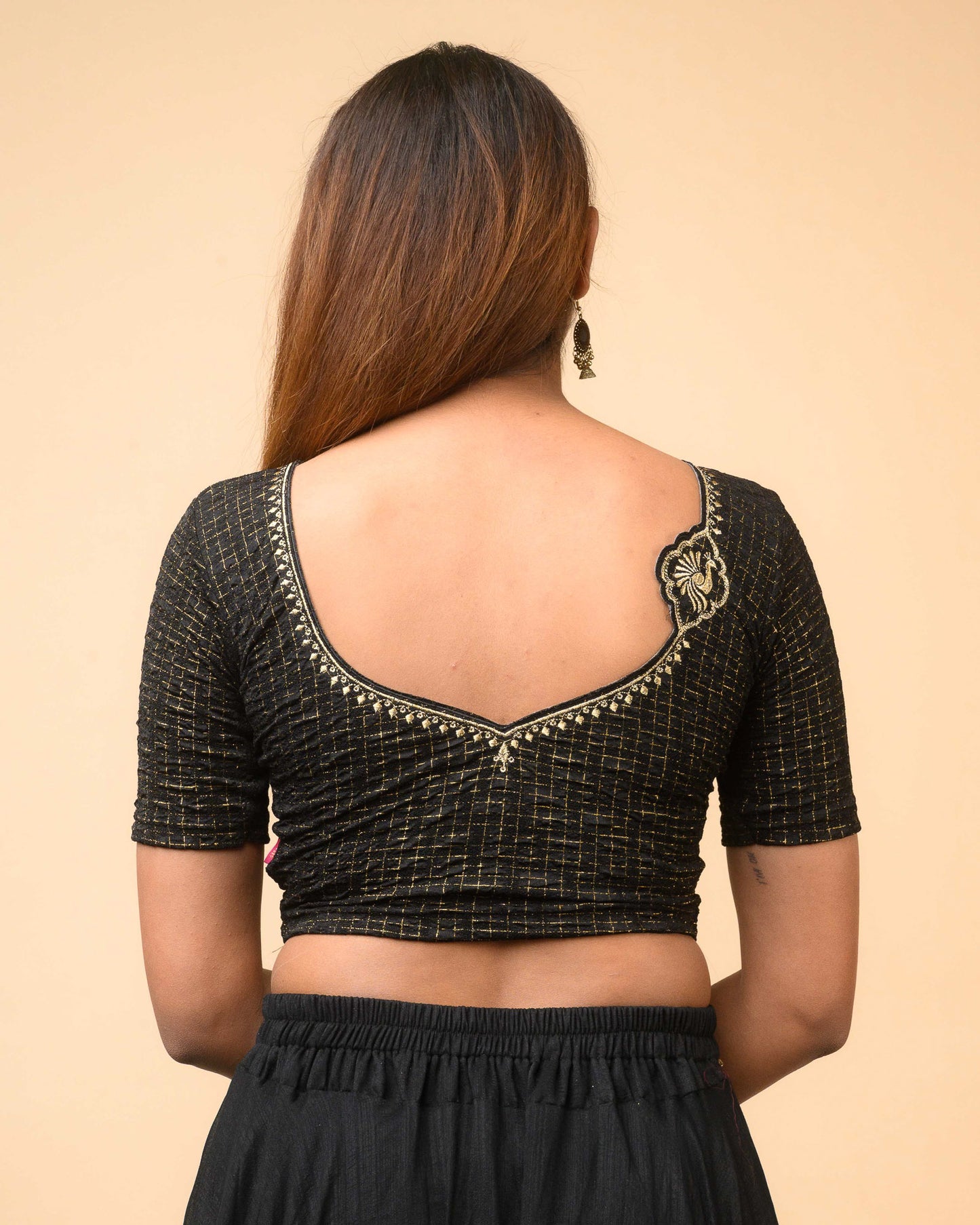 Morpankh Black Zari Embroidered Designer Neck Saree Blouse Advi