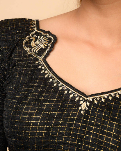 Morpankh Black Zari Embroidered Designer Neck Saree Blouse Advi