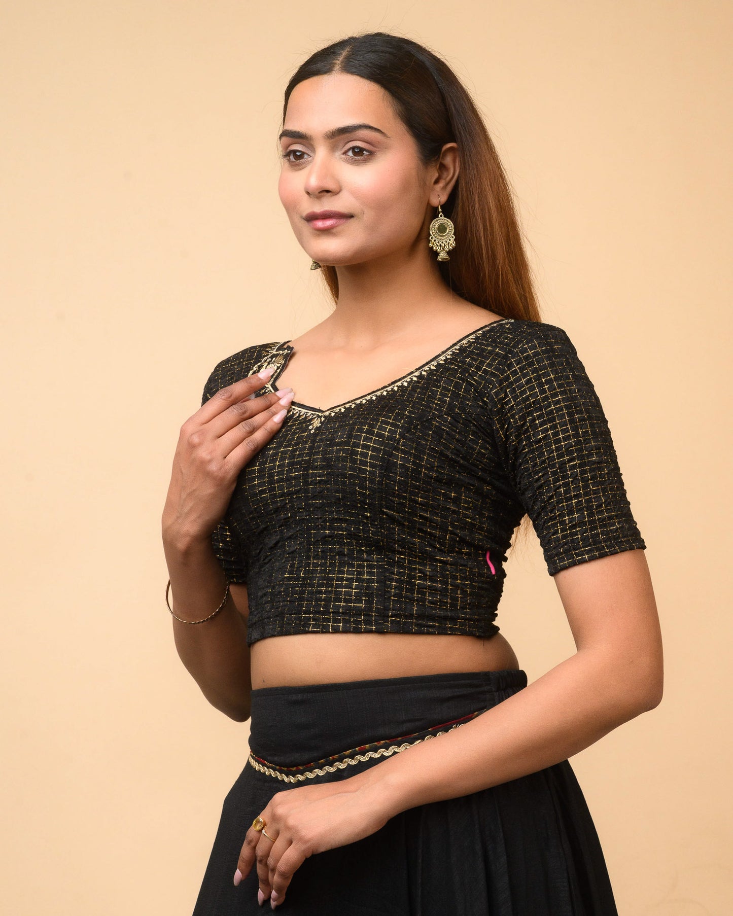 Morpankh Black Zari Embroidered Designer Neck Saree Blouse Advi