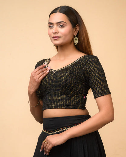 Morpankh Black Zari Embroidered Designer Neck Saree Blouse Advi