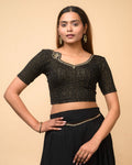 Morpankh Black Zari Embroidered Designer Neck Saree Blouse Advi