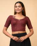 Morpankh Wine Zari Embroidered Designer Neck Saree Blouse Advi