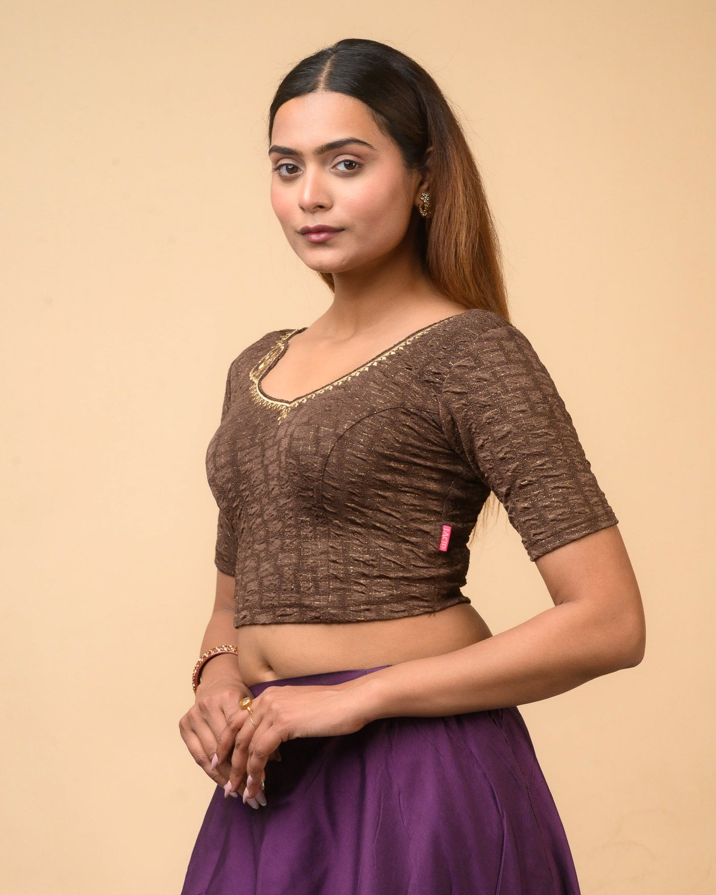 Morpankh Coffee Zari Embroidered Designer Neck Saree Blouse Advi