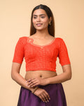 Morpankh Red Zari Embroidered Designer Neck Saree Blouse Advi