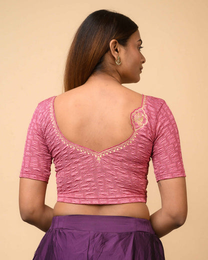 Morpankh Onion Zari Embroidered Designer Neck Saree Blouse Advi