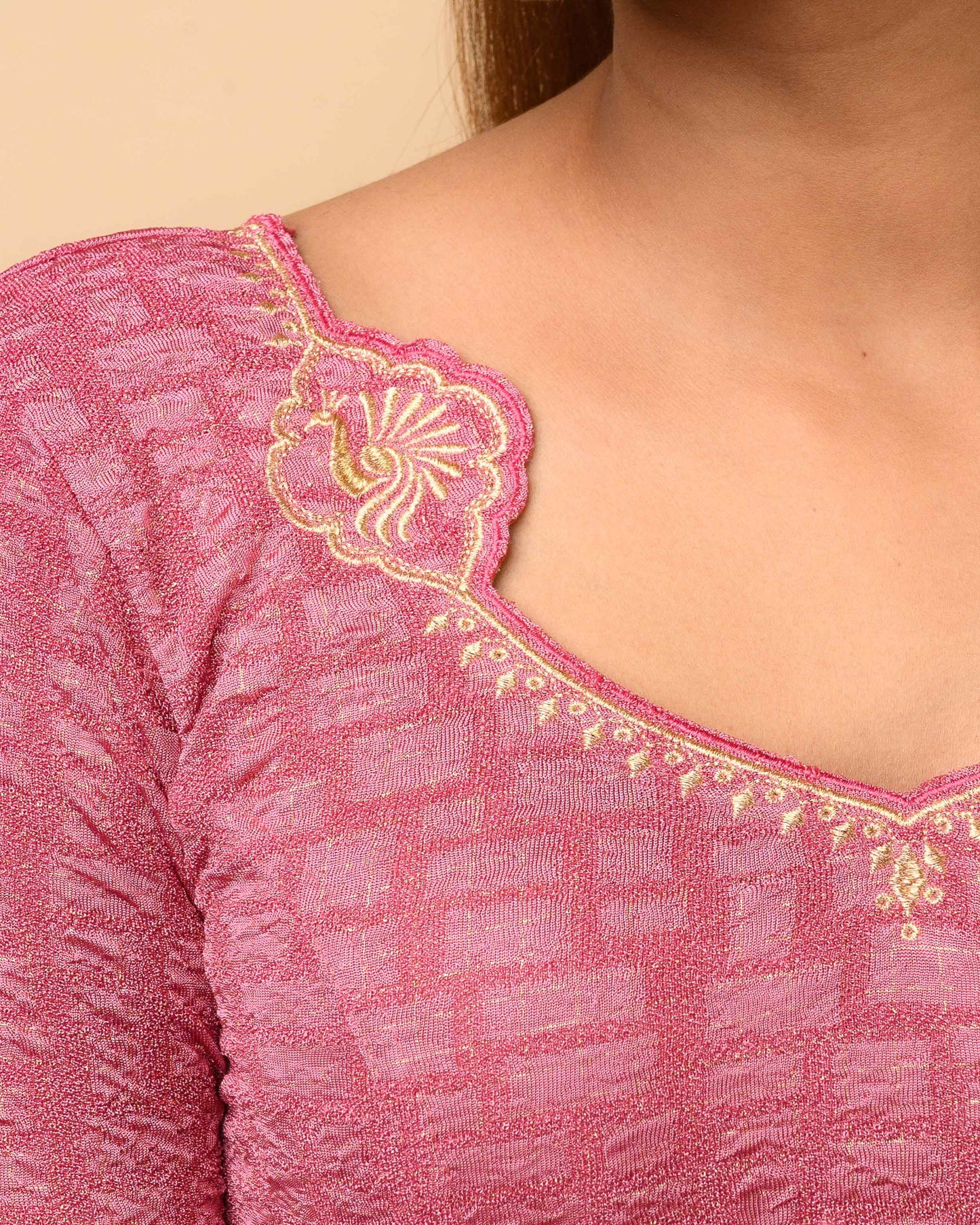 Morpankh Onion Zari Embroidered Designer Neck Saree Blouse Advi