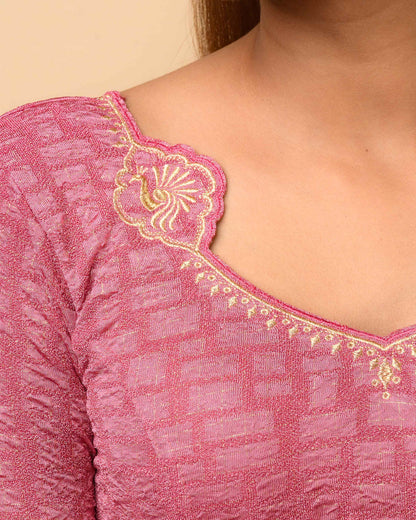 Morpankh Onion Zari Embroidered Designer Neck Saree Blouse Advi