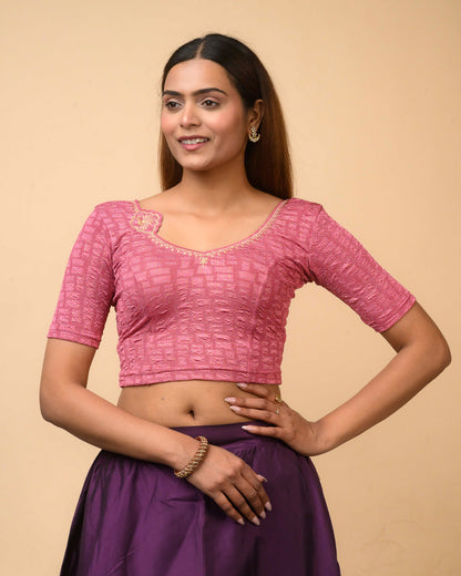 Morpankh Onion Zari Embroidered Designer Neck Saree Blouse Advi