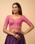 Morpankh Onion Zari Embroidered Designer Neck Saree Blouse Advi
