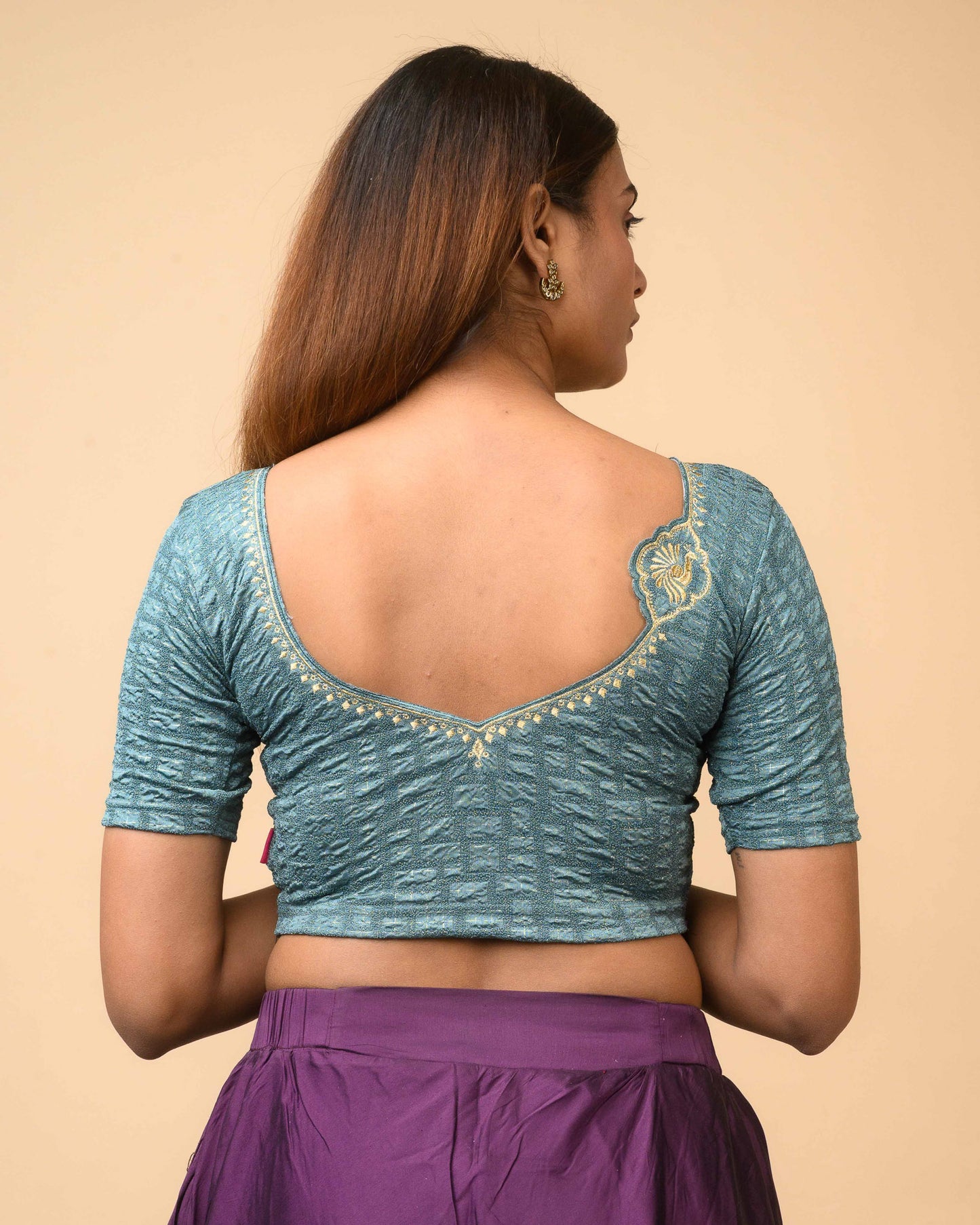 Morpankh Sea Green Zari Embroidered Designer Neck Saree Blouse Advi