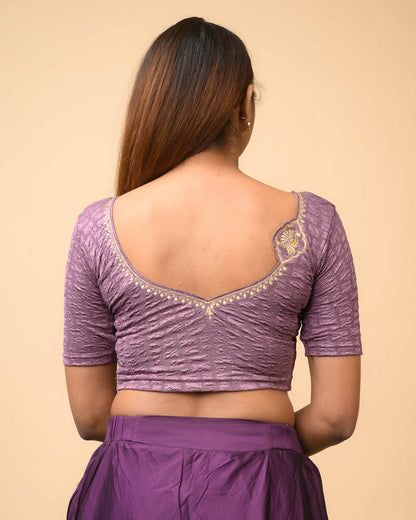 Morpankh Dark Lavender Zari Embroidered Designer Neck Saree Blouse Advi