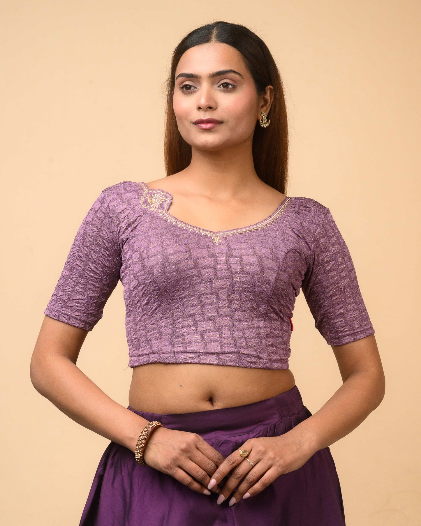 Morpankh Dark Lavender Zari Embroidered Designer Neck Saree Blouse Advi