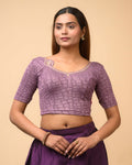 Morpankh Dark Lavender Zari Embroidered Designer Neck Saree Blouse Advi