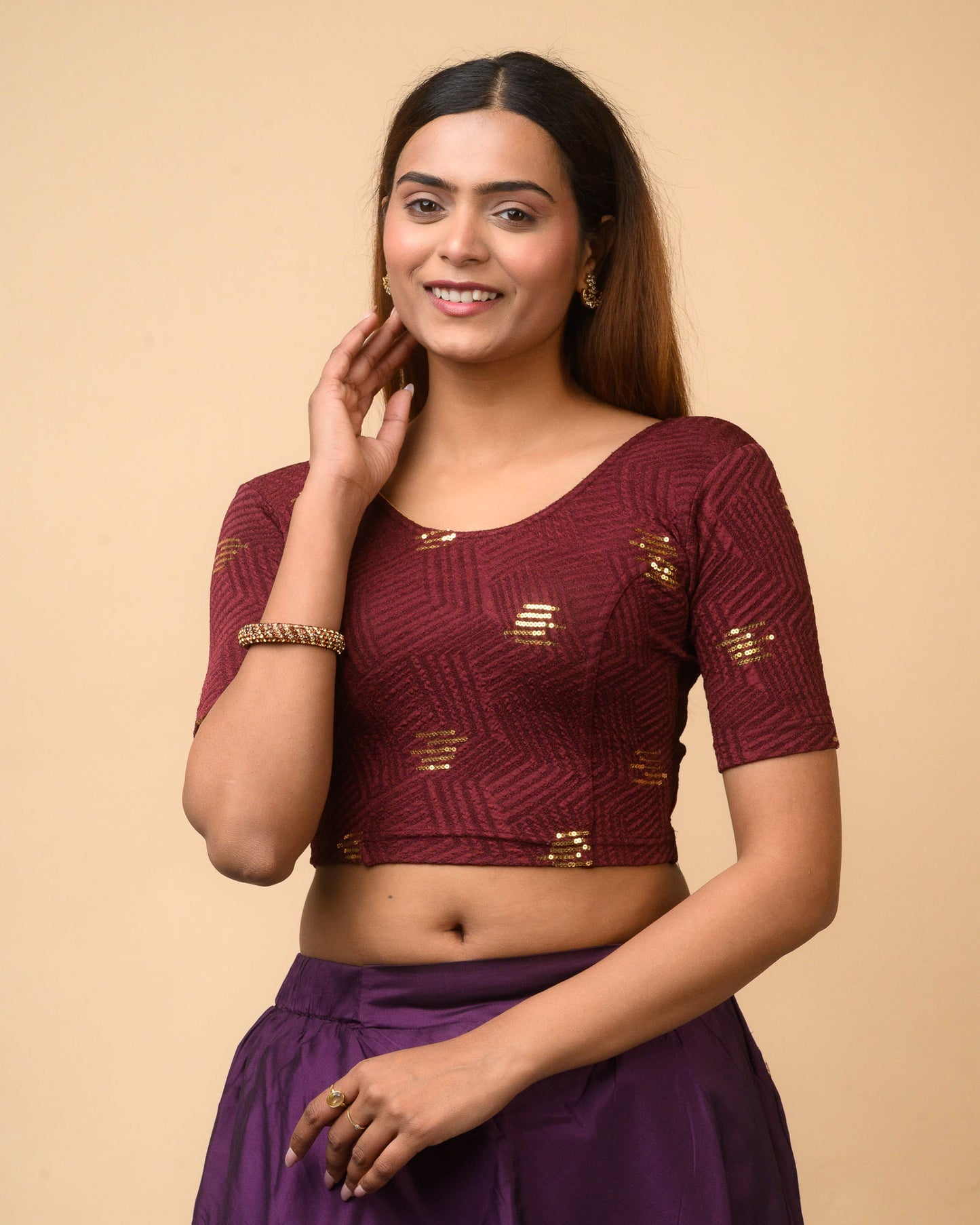 Ramya Wine Sequin Blouse