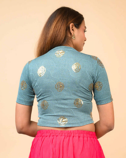 Gulabo Sea Green Sequin High-Neck Blouse