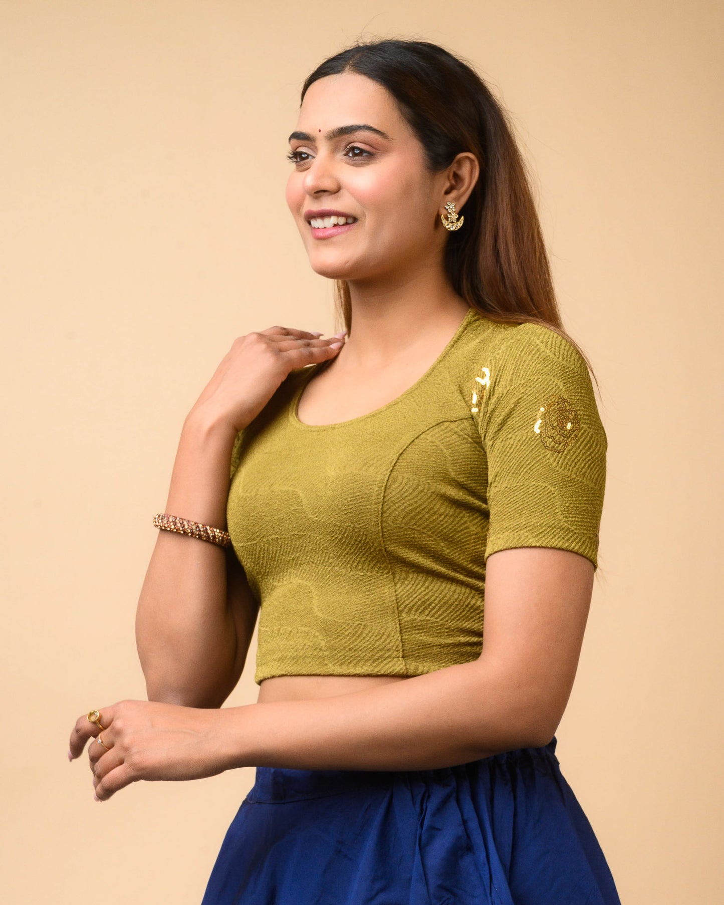 Gulabo Mehendi Green Sequin High-Neck Blouse