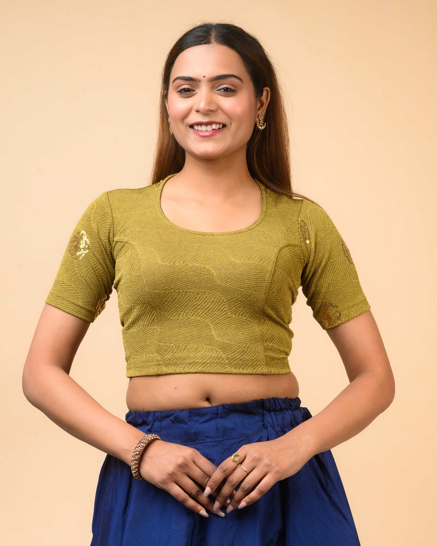 Gulabo Mehendi Green Sequin High-Neck Blouse