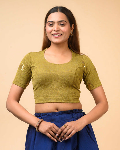 Gulabo Mehendi Green Sequin High-Neck Blouse