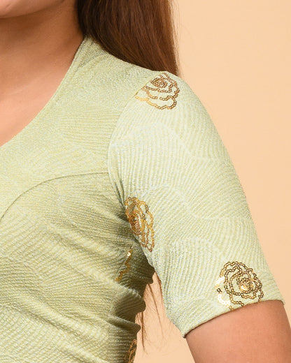Gulabo Olive Sequin High-Neck Blouse