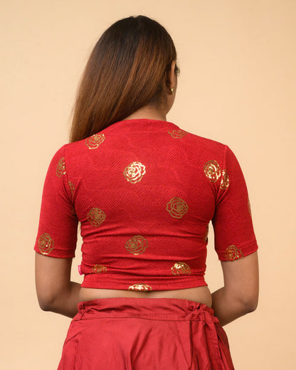 Gulabo Maroon Sequin High-Neck Blouse