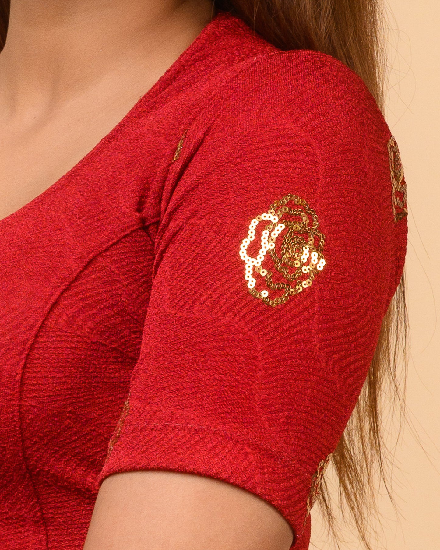 Gulabo Maroon Sequin High-Neck Blouse